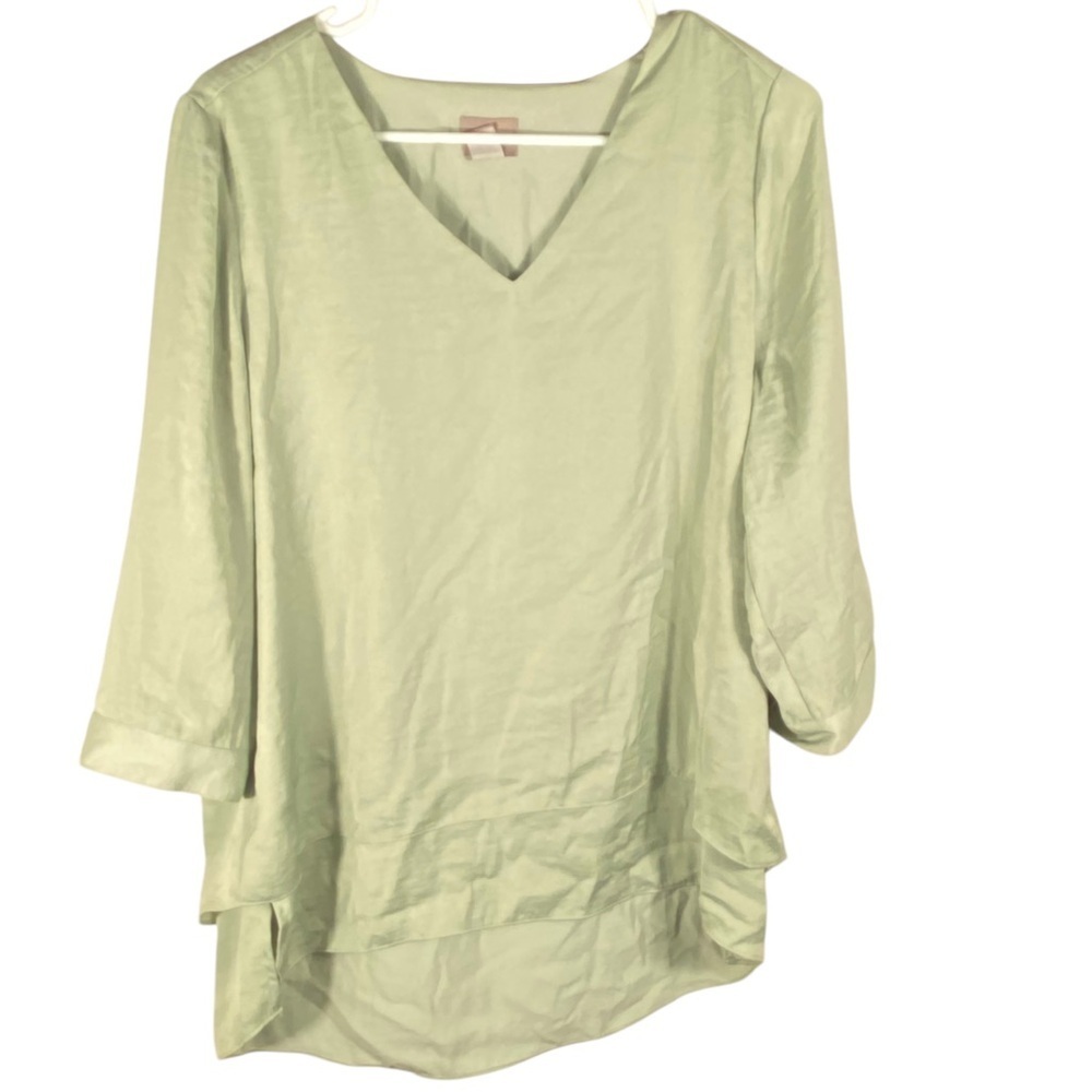 Chicos Blouse Layered Look V neck Pullover top Light Green Chicos Sz 1 (m/l)